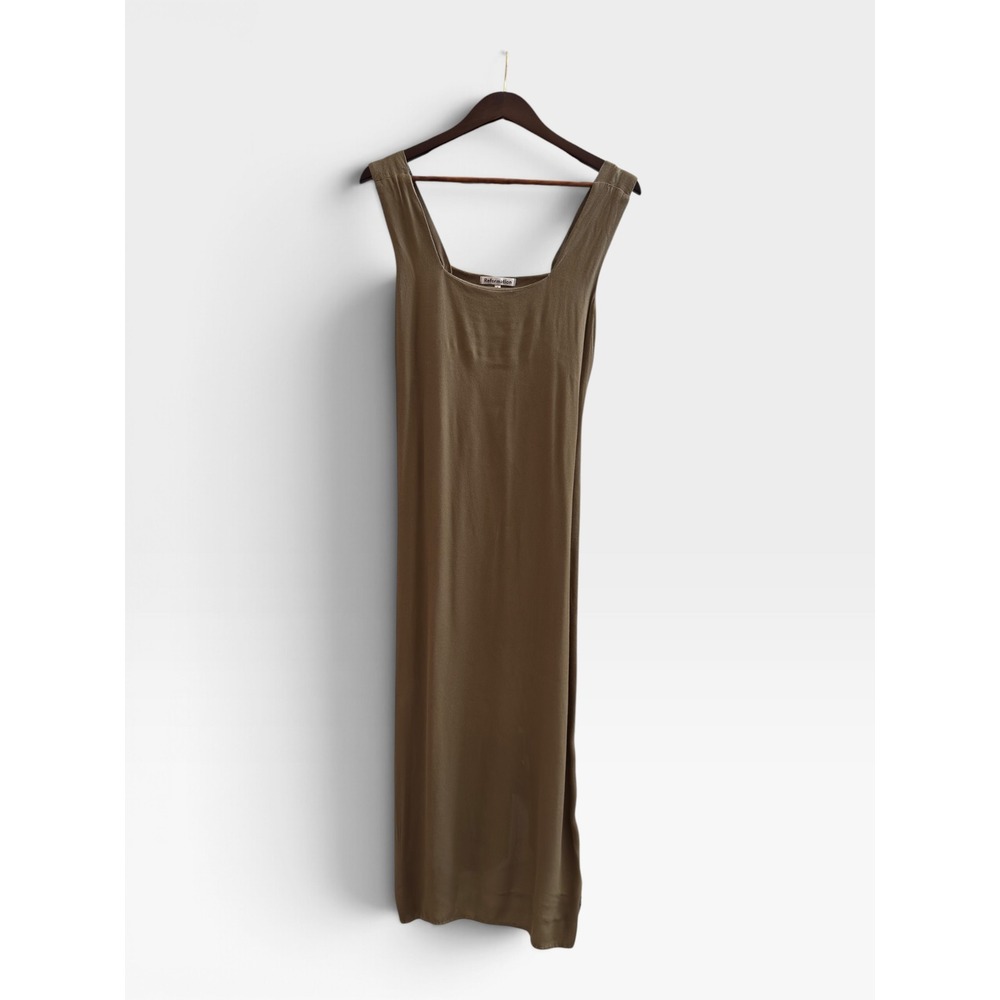 Reformation | Square Neck Column Midi Dress | 8 | Olive Brown | Crepe Minimalist